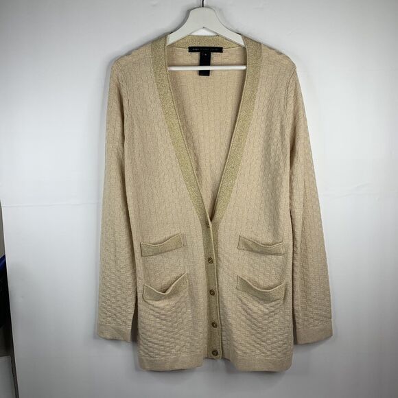 Marc Marc Jacobs Sz M Cardigan Sweater Gold Cornsilk Multi Wool Cashmere Blend - Picture 2 of 10